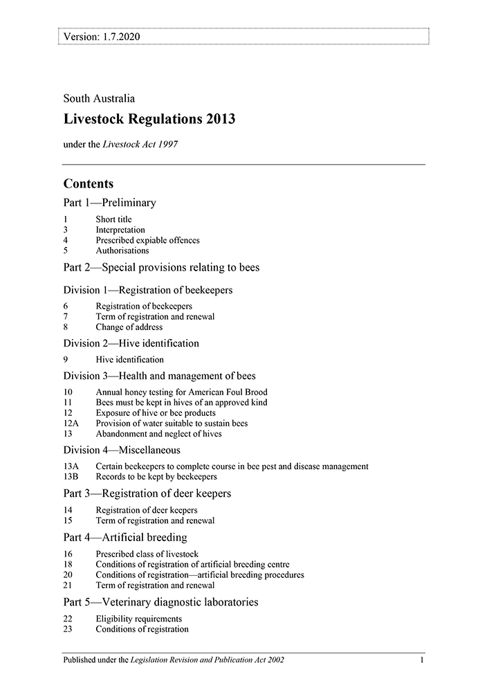 Livestock Regulations 2013
